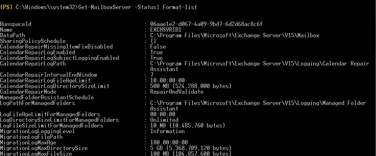 Get-MailboxServer –Status