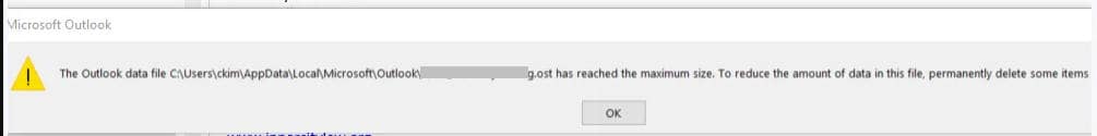 Outlook data file has reached the maximum. To reduce the amount of data in this file, permanently delete some items
