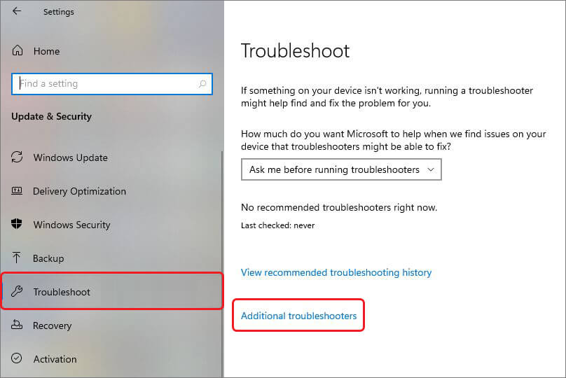 Additional windows troubleshooters