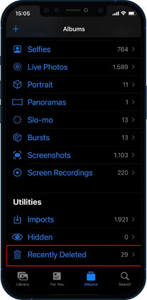 Recover Screenshots from Recently Deleted Album