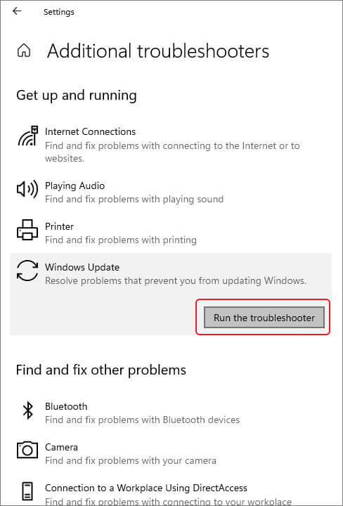 troubleshoot 0x8000ffff error by running update troubleshooter