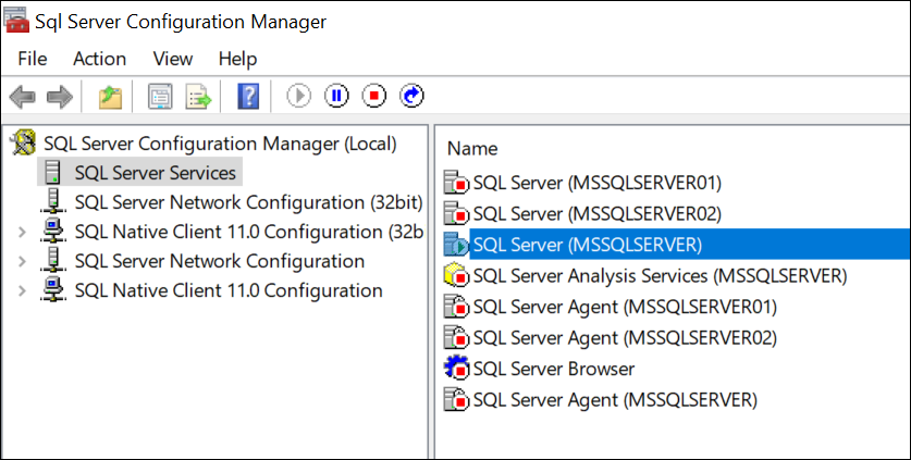 in sql server config manager, go to sql server services and double-click on SQL Server