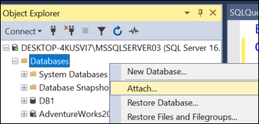 attach option by right-clicking on database folder