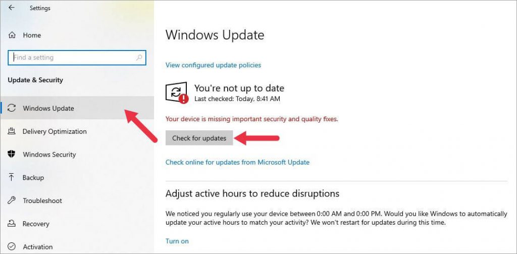check for Windows updates