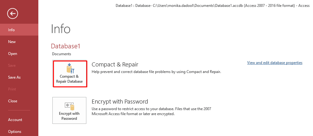 Compact And Repair Database Window