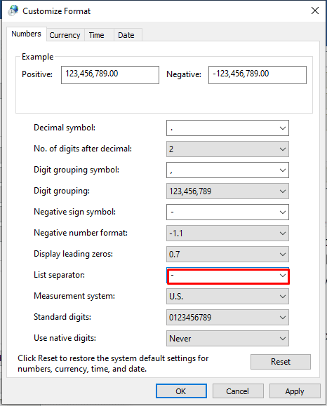 Image of Customize Format Window