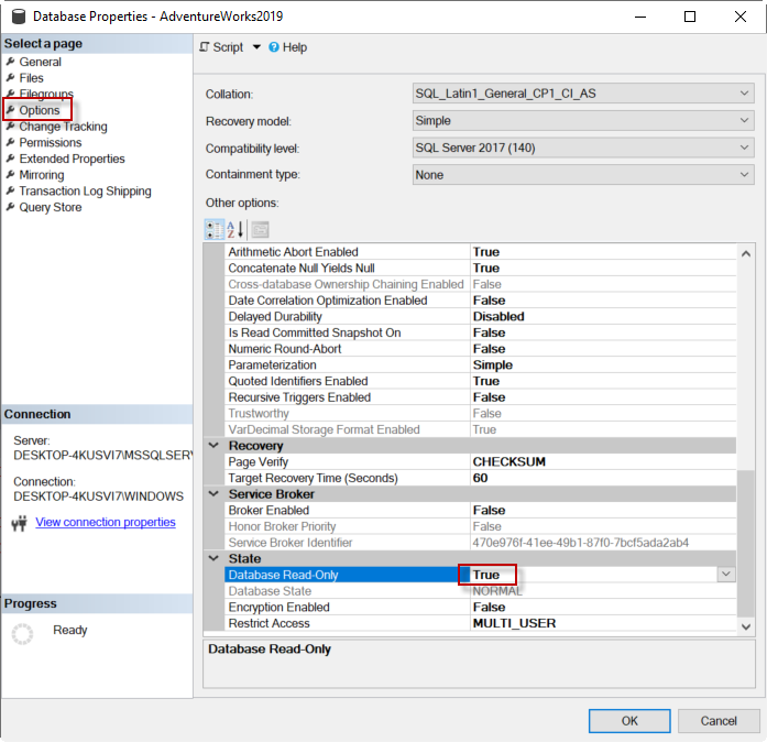 go to options page, and set Database Read-only State to True