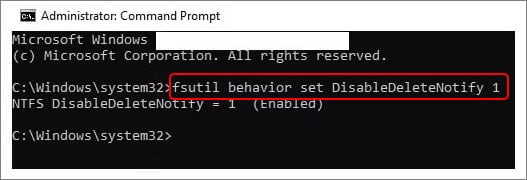 fsutil behaviour set disabledeletenotify