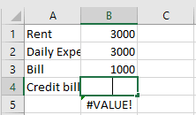 Image of #Value! error in Excel because of Blank Space