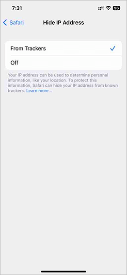 hide  ip address 2 in Apple iOS 15