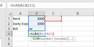 Image of Highlighting Arguments Of-Sumfunction to fix #Value! error in Excel