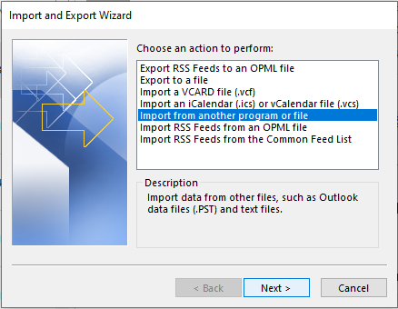 use import export wizard in Outlook to merge pst files without duplicates