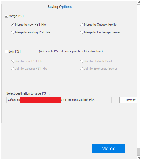 Select the options and click on merge to merge pst files without duplicates