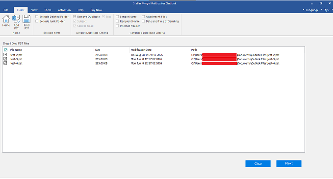 PST files are loaded in the software