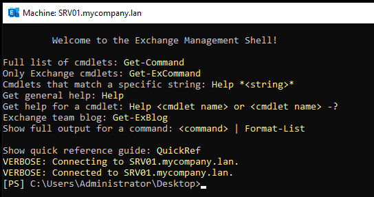 open a PowerShell window with the modules for Exchange Server