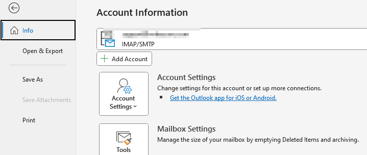 open outlook account settings