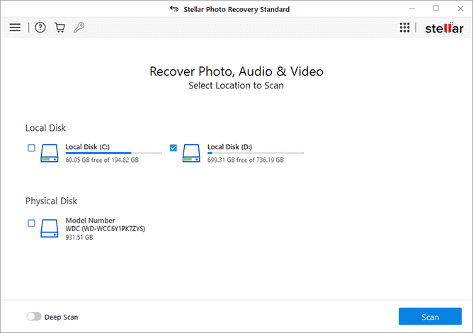 Stellar Photo Recovery - click Scan