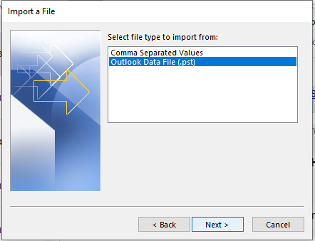 select PST file option