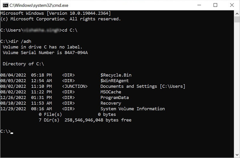 show hidden files using command prompt -3