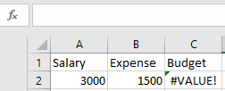 Image of #Value! error in Excel in Subtraction Formula 
