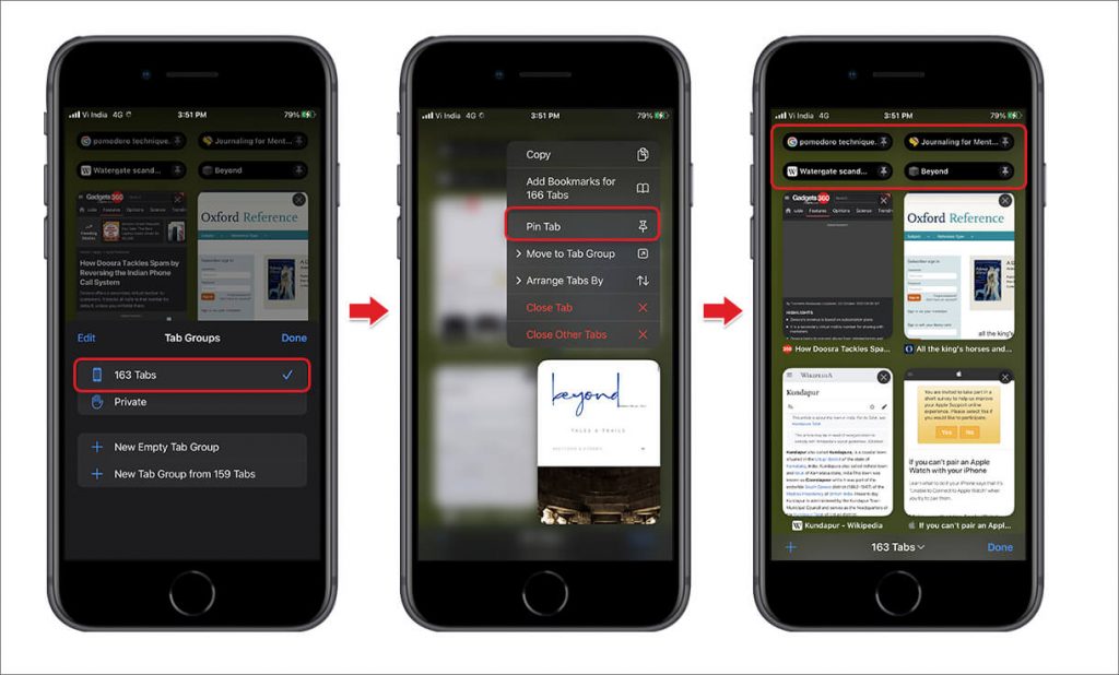 iOS 16 features - Pin Tab on Safari Browser