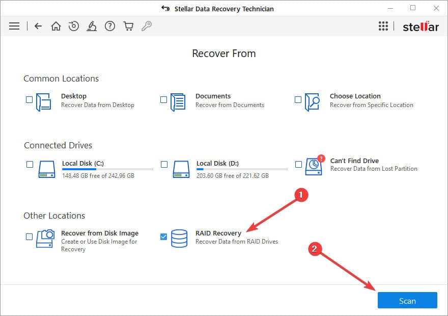 Selecting RAID recovery