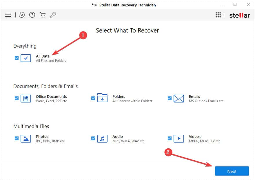 Selecting the type of data