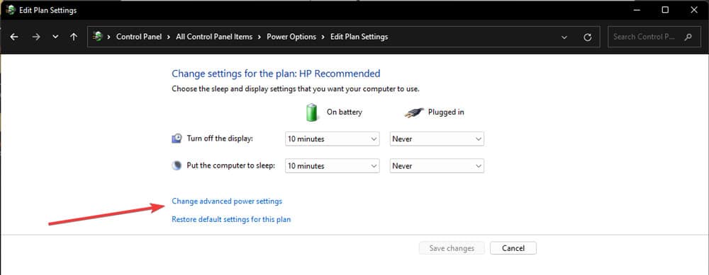 change advanced power settings