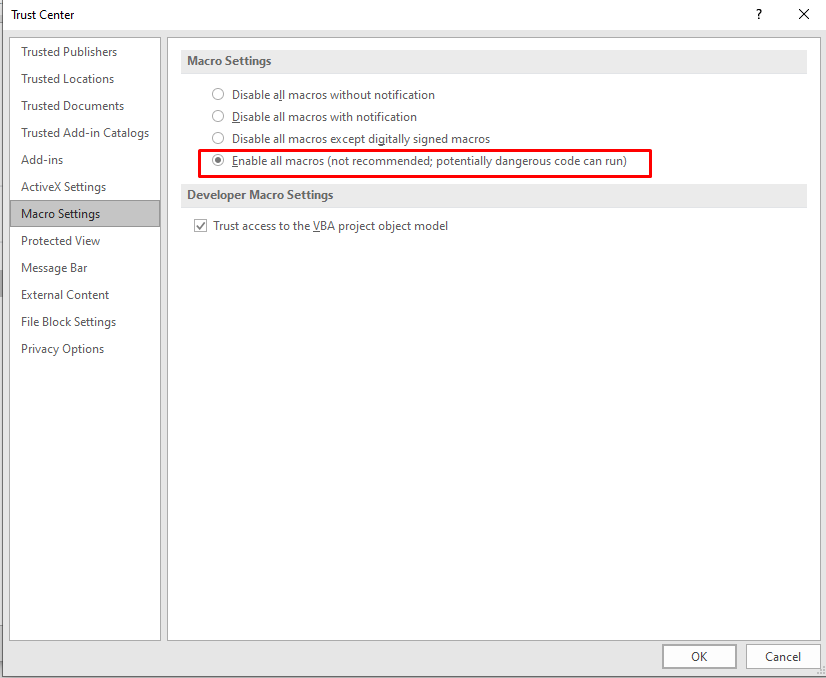 Change Macro Settings In Trust Center