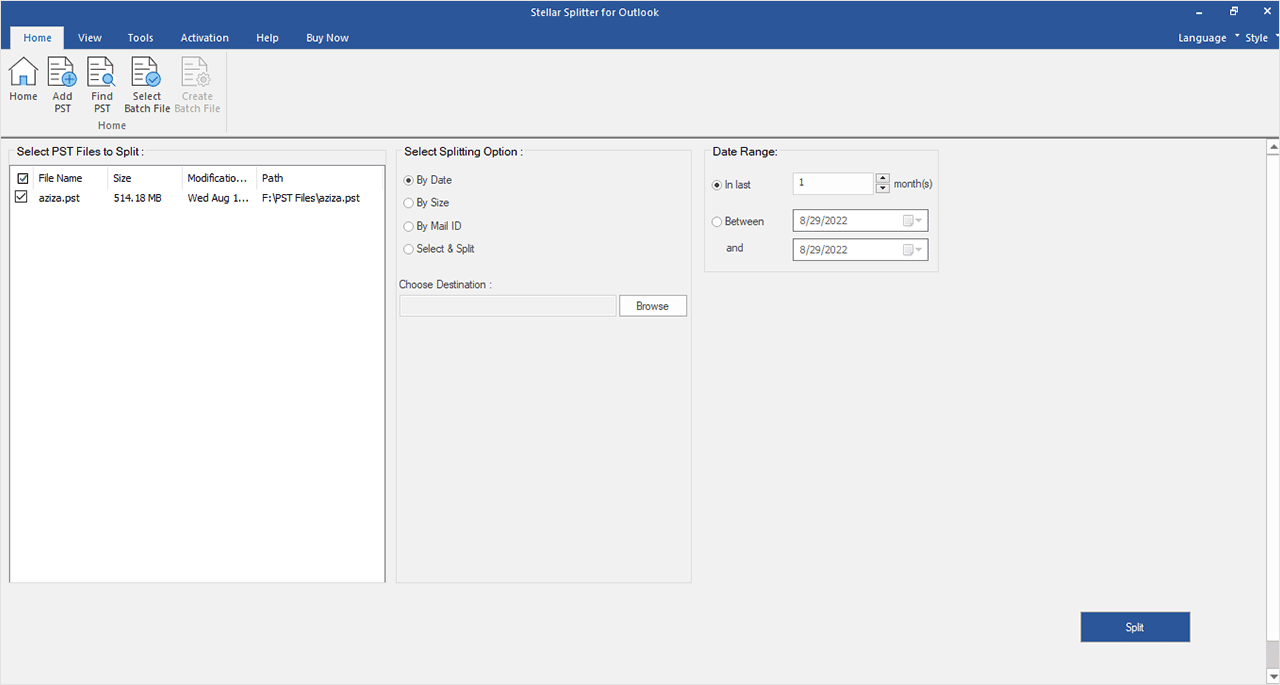 Choose Splitting Option