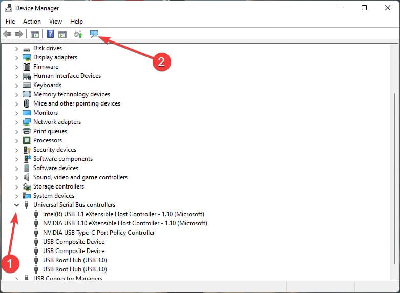 device manager hardware change option