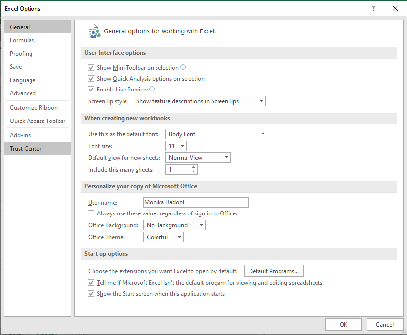 Excel Options To Locate Trust Center