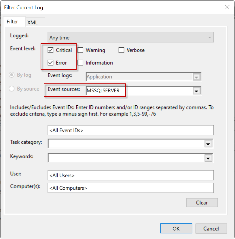 Image of Filtering Critical error messages