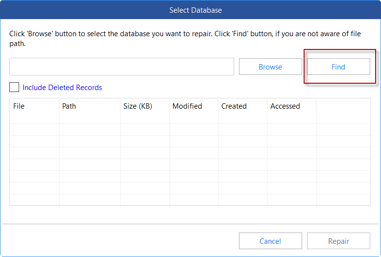 Image of Find database in application