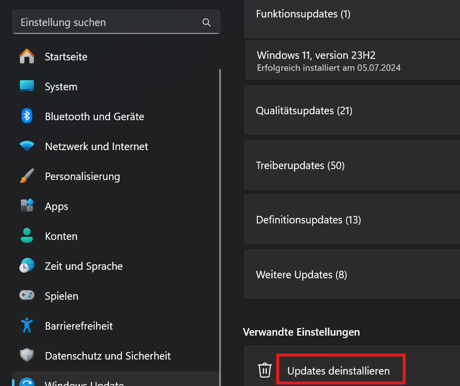  Updates deinstallieren.