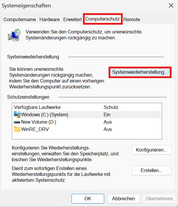 Systemwiederherstellung