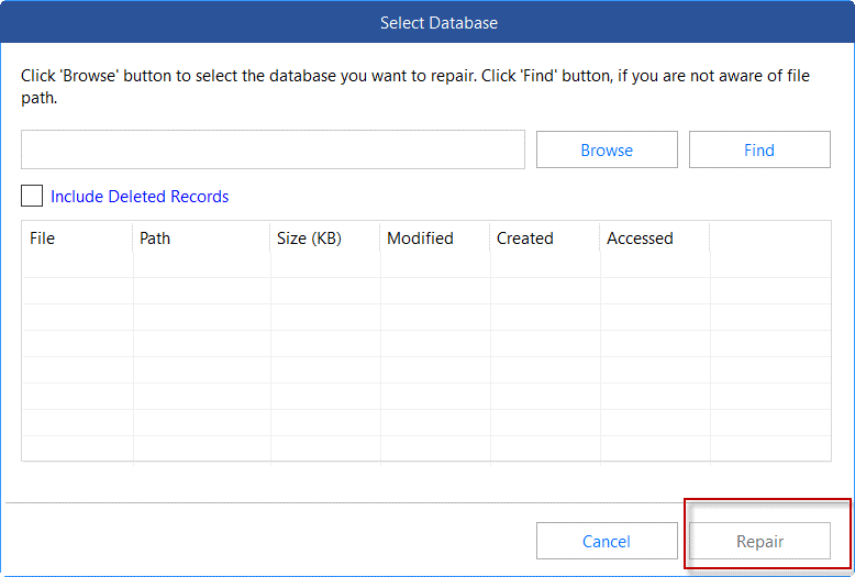 include deleted records in Select database window