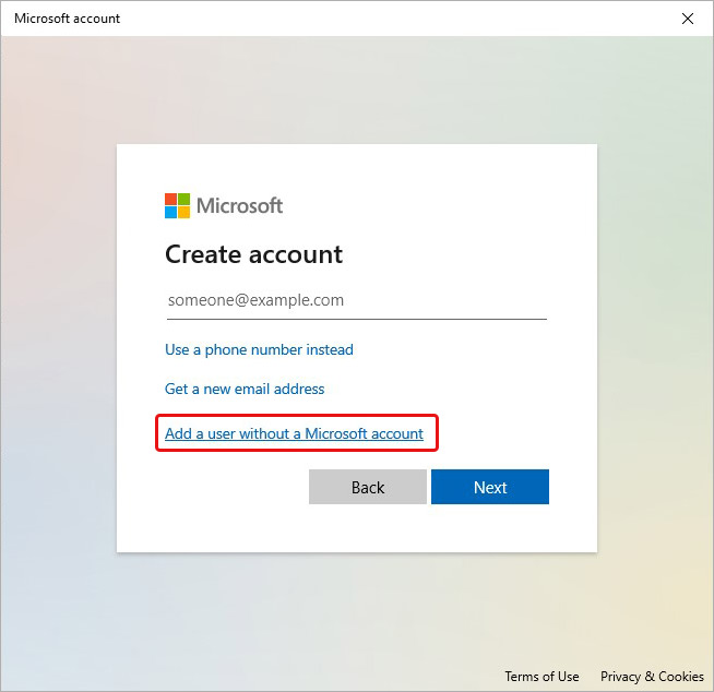 add user without Microsoft account