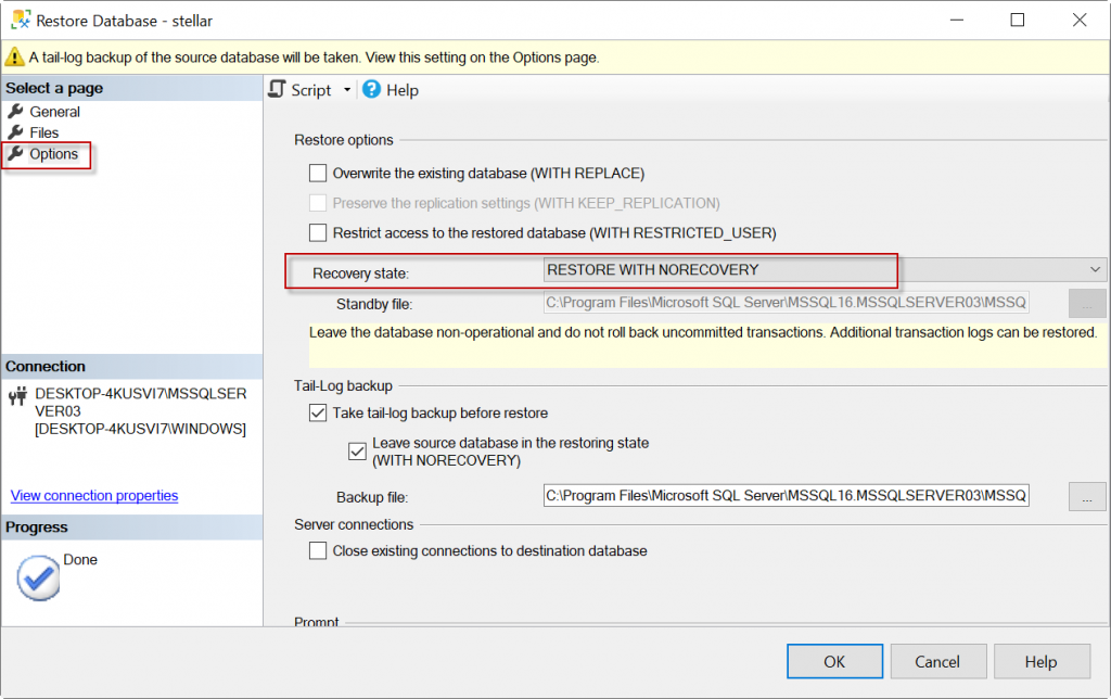 [Fixed] Database cannot be Opened. It is in the Middle of a Restore
