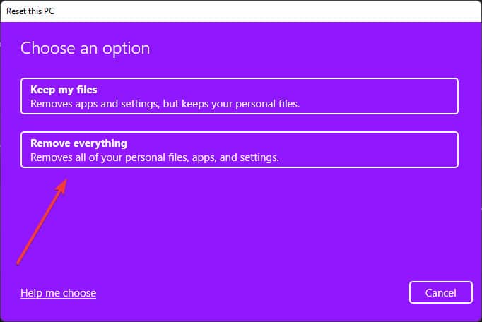  remove everything option for restarting windows