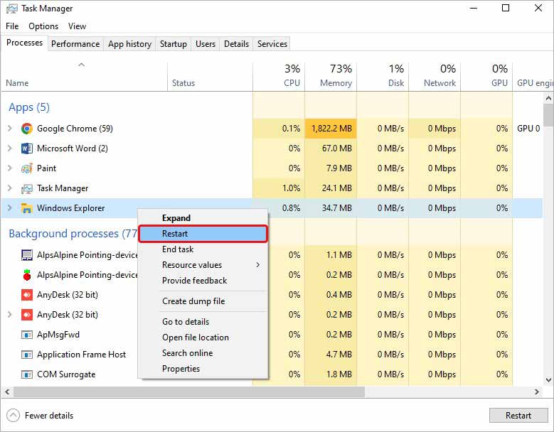 restart windows explorer to fix DDE server window error