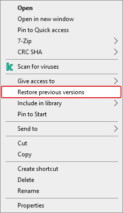 restore folder to previous version