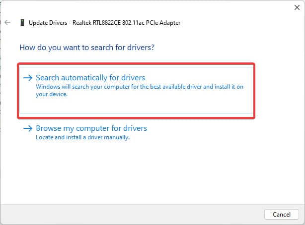 search automatically for drivers option