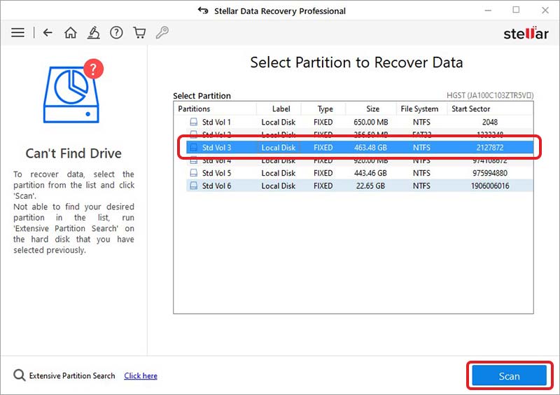 select-partition-and-click-scan