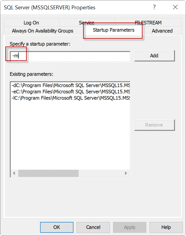 Specify a Startup Parameter UndeR Startup Parameters