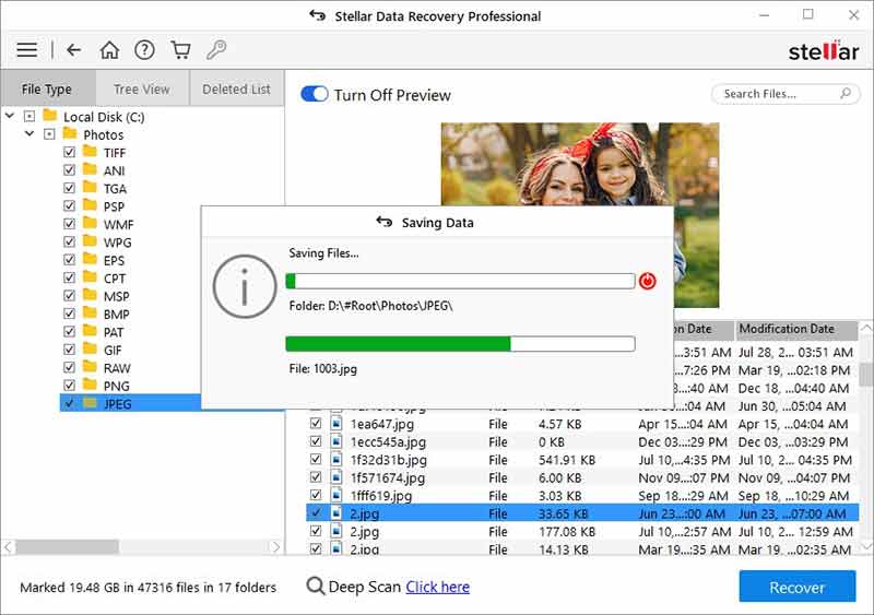 start-saving the recovered files