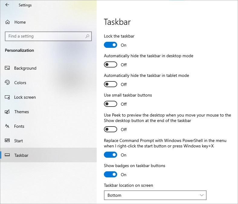 change taskbar settings