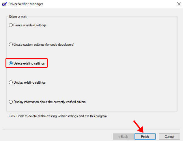 cambiar la configuración del verificador para solucionar el error DMA Violation BSOD del verificador de controladores