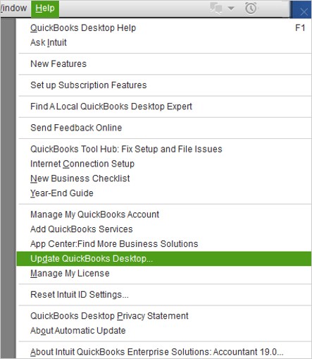 Selecting Update QuickBooks Desktop