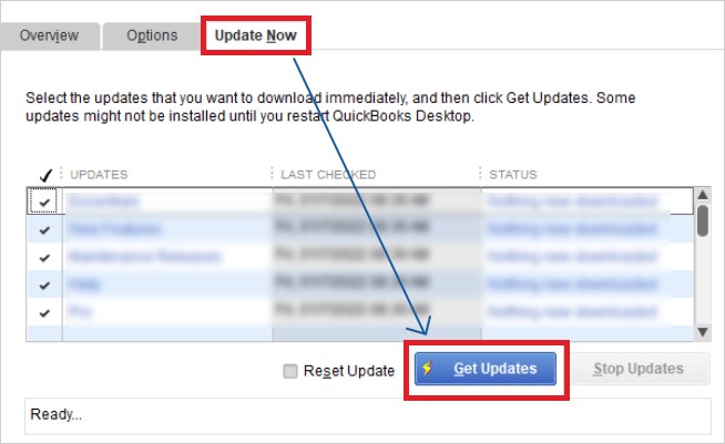 Click Update Now option and then click Get Updates in QuickBooks